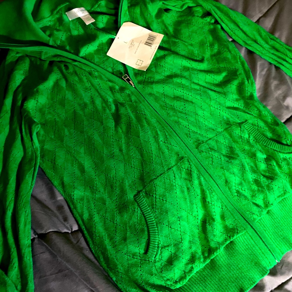 Size Large Green Argyle Liz Claiborne Golf light weight collared zip up